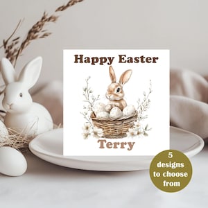 Carte de Pâques personnalisée, joli lapin, nom personnalisé et message spécial à l'intérieur, cadeau pour la famille, amis, maman, papa, grands-parents, tante, oncle, enfant