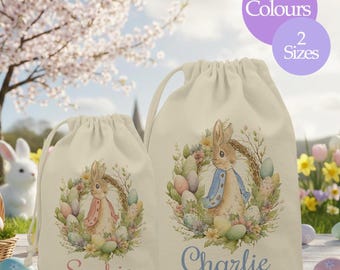 Personalised Easter Bag, Custom Easter Gift, Easter Egg Sack, Easter Bunny Treat Bag, Easter Decoration, Kids Easter Egg Hunt Basket, Rabbit
