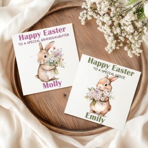Carte de Pâques personnalisée, joli lapin, nom personnalisé et message spécial à l'intérieur, cadeau pour la famille, amis, maman, papa, grands-parents, tante, oncle, enfant