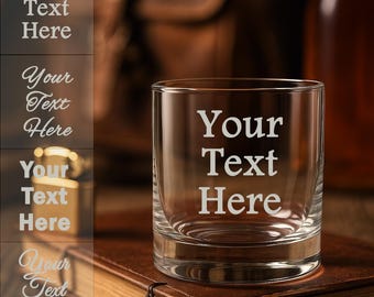 Personalized Whiskey Glass with Custom Engraved Text & Optional Slate Coaster