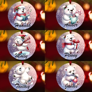 Personalised Bauble Christmas Tree Decoration - Custom Name Ornament - Xmas Festive Gift Idea -  Polar Bear