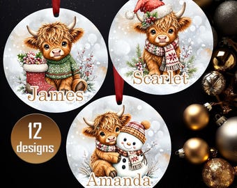 Personalized Highland Cow Christmas Bauble: Custom Name Ornament