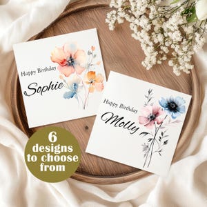 Carte d'anniversaire florale personnalisée avec nom personnalisé 6 modèles élégants parfaits pour la famille, amis, maman, grand-mère, gentille petite-fille, tante