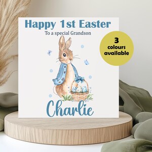 Première carte de Pâques personnalisée, conception de lapin mignon, nom personnalisé et message spécial à l'intérieur cadeau pour bébé garçon fille petit-fils fille lapin mignon