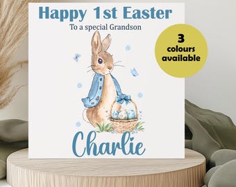 Personalised First Easter Card Cute Bunny Design, Custom Name & Special Message Inside Gift For Baby Boy Girl Grandson Daughter Cute Rabbit