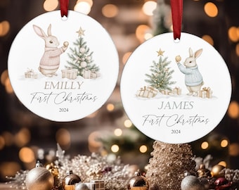 Personalised Baby’s First Christmas Ornament 2025 - Bunny Rabbit For Boy Girl Pink Blue Acrylic Hanging Tree Decoration Ornament Gift Love