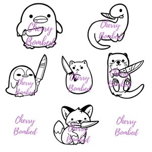Słodkie zwierzęta Chibi z nożem SVG + PNG