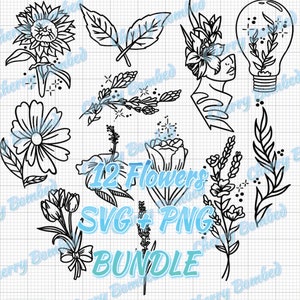 12 Blumen Bundle SVG + PNG Dateien