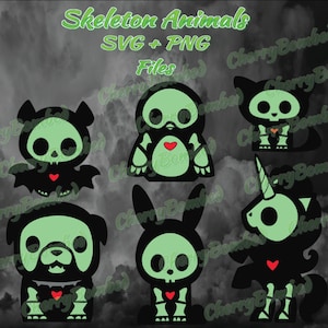 Skeleton Animal Chibis PNG + SVG File Bundle