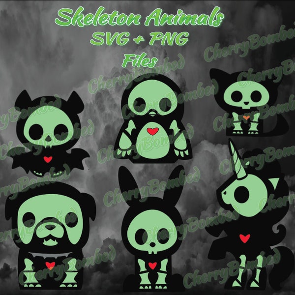 Skeleton Animal Chibis PNG + SVG File Bundle