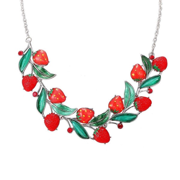 Strawberry necklace in brass and resin for women - Selia