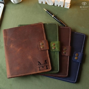 Portafolio de cuero personalizado, regalos de Navidad para mujer, diario A5 para hombre, funda de cuaderno personalizada