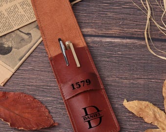 Custom Leather Handmade Pen Holder, Pen Pouch for Christmas Gift