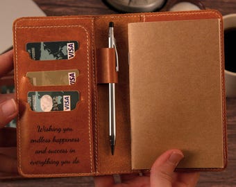 Personalized Leather Field Notes Cover with Pen Loop, Custom Leather Journal Wallet, Rustic Handmade Notebook Case Christmast Gift