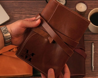 Personalized Leather A5 Notebook Cover: Engraved Travel Journal, Refillable