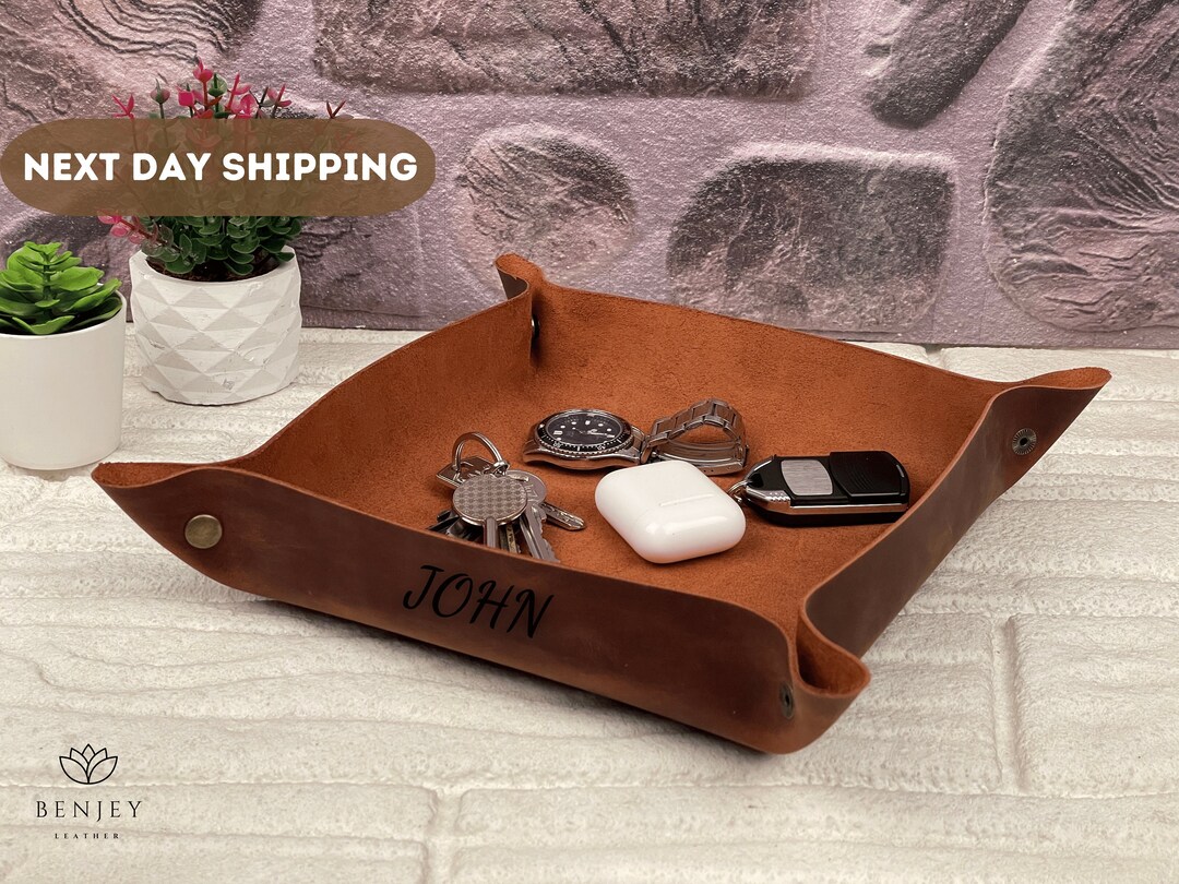 Leather Office Desk Organizer, Catch All Tray, Custom Storage Tray