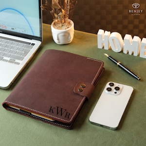 Funda de diario de cuero A5, portafolios de cuero personalizado, organizador de cuaderno A5 personalizado, regalo de Navidad, regalo para él, regalos para mujeres