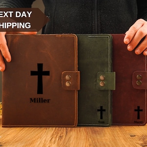 Custom Leather Bible Cover, Christian Gifts for Men, Leather Journal Cover, Cross Gift for Her, A5 Portfolio for Grandpa