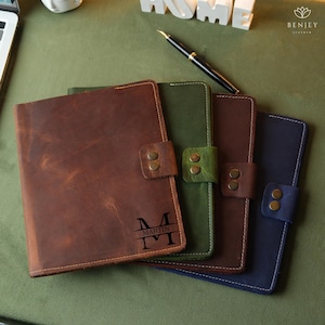 Portafolio de cuero personalizado, portafolio A5 personalizado, organizador de regalos de cuero, cuaderno de cuero grabado, regalo para él, regalo para el Día del Padre