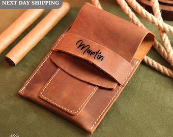 Brown Personalized Leather Cigar Case, Mini Humidor Box, Engraved Cigar Gift, Christmas Gift, Handmade Cigar Gift, Custom Gift, Gift For Him