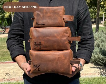 Mens Leather Toiletry Bag, Valentine Gift for Boyfriend, Birthday Gift For Dad, Dopp Kit for Groomsmen Gift