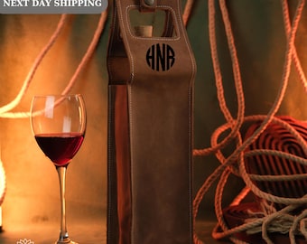 Personalized Leather Wine Tote, Christmas Gift,  Custom Wine Bottle Bag, Leather Wine Carrier, Leather Wine Bag, Wine Accessories