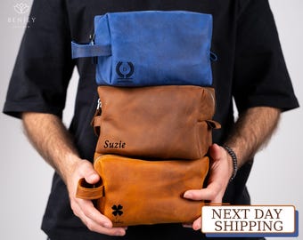 Personalized Gift Toiletry Bag, Personalized Leather Shaving Bag for Him, Men's Leather Dopp Kit Bag, Custom Groomsmen Gift, Christmas Gift