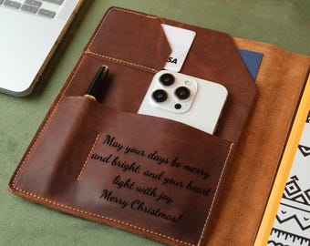Personalized Top Grain Leather Portfolio, Christmas Gift, Engraved Notepad Cover, Best Gifts for Her
