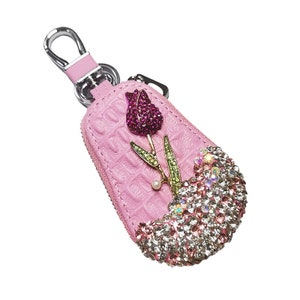 Flower Car Key Holder Storage Case Crystal Diamond Keychains Key Cover ...
