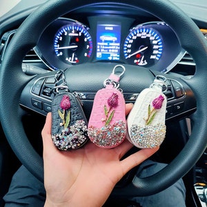 Flower Car Key Holder Storage Case Crystal Diamond Keychains Key Cover Remote Key Bag