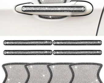 Silver New 8PCS Bling Car Door Handle Protector Rhinestone Universal Safety Scratch Resistant Sticker Bling Car Handle Cover Car Door Auto Sticker for Woman & Man 