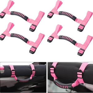 Grab handles fit for Jeep Wrangler , 4 x Grip handle holder roll bar 1987 - 2024 Sports Sahara Freedom Rubicon X Unlimited Pink Black Blue