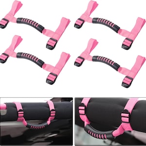 Grab handles fit for Jeep Wrangler , 4 x Grip handle holder roll bar 1987 - 2023 Sports Sahara Freedom Rubicon X Unlimited Pink Black Blue