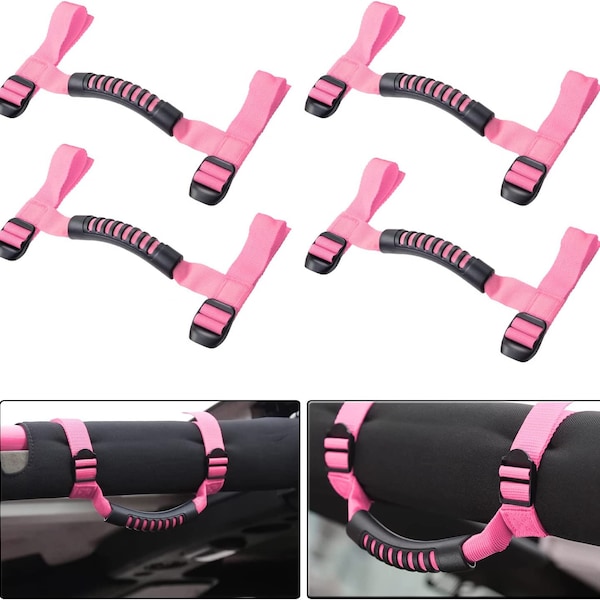 Grab handles fit for Jeep Wrangler , 4 x Grip handle holder roll bar 1987 - 2023 Sports Sahara Freedom Rubicon X Unlimited Pink Black Blue