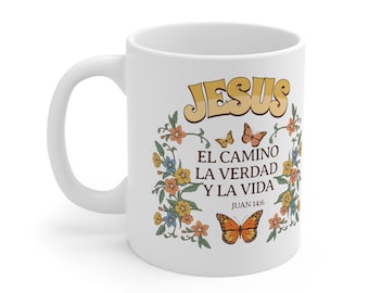 Jesús Taza Con Versículo Bíblico, Taza Retro Mariposa Monarcas en Taza Para Café, Regalo De Cumpleaños Ceramic Mug 11oz