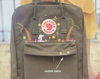 Rucksack Fjällräven kanken gestickter Hund snoopy, Snoopy Hund Stickdatei auf Fjällräven kanken Rucksack, gestickter snoopy Hund