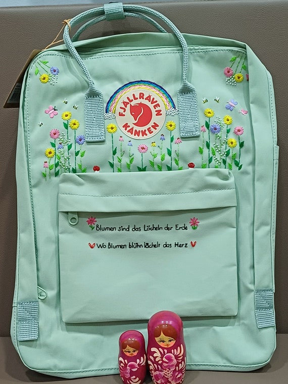 Fjallraven Kanken Teal and Pink Backpack Fjallraven Kanken Sling Mini Backpack Frost Green Coral Pink  main image 3