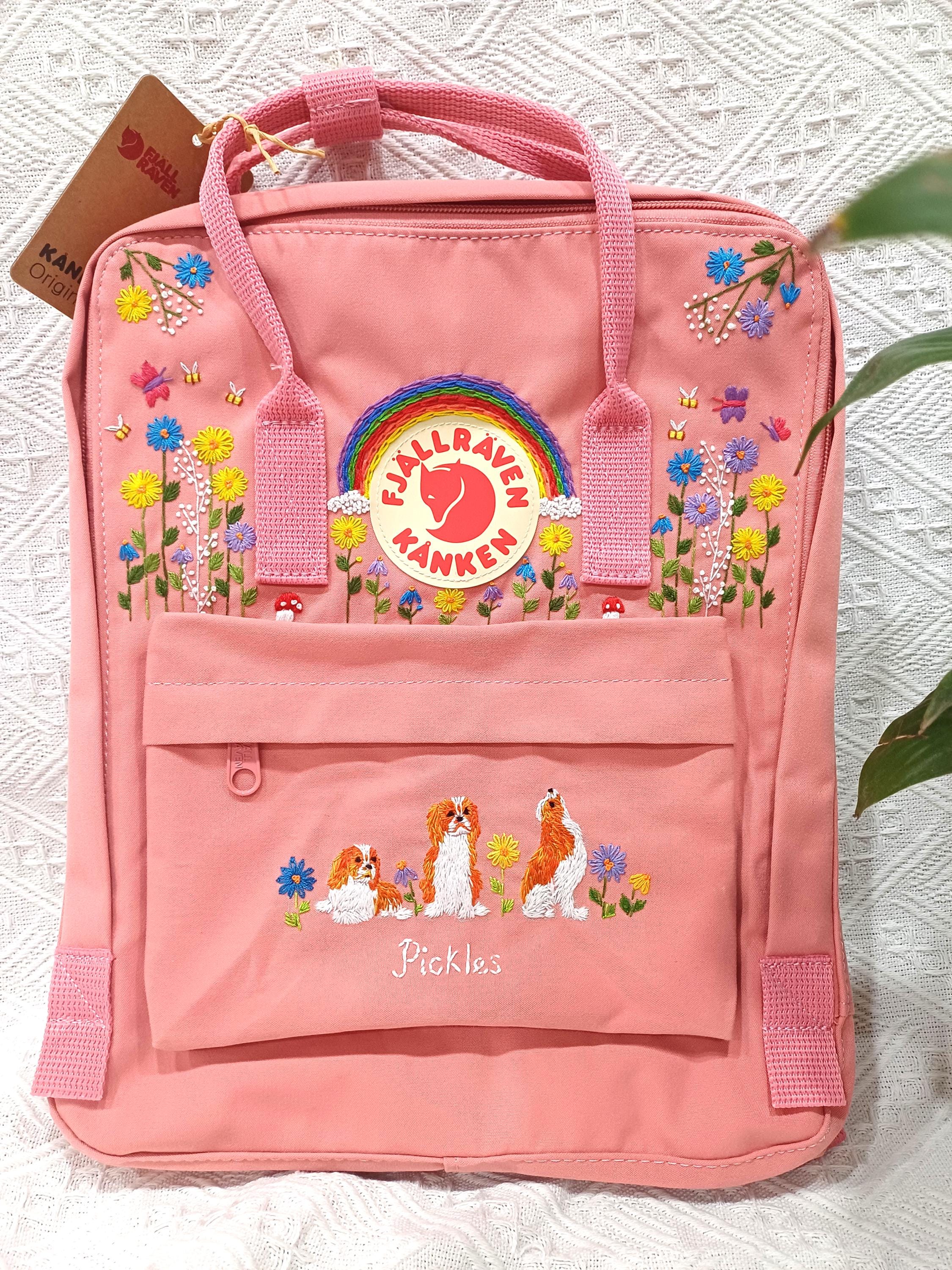 Fjällräven Kånken Embroidered Dog & Flowers Backpack – Custom Pet