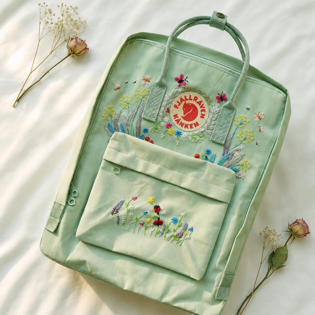 Fjallraven Kanken Backpack Embroidered Dandelion, Lavender