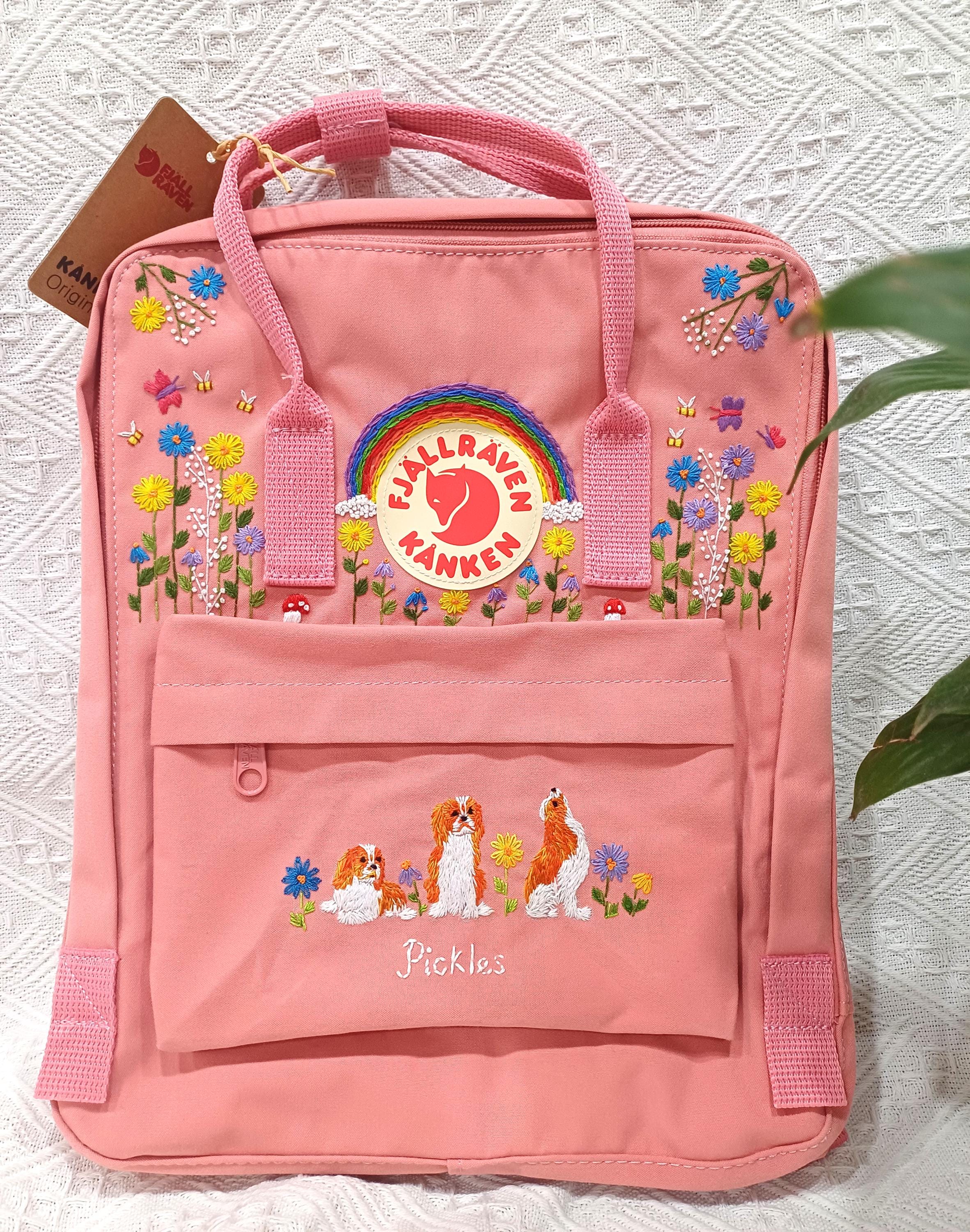Fjällräven Kånken Embroidered Dog & Flowers Backpack – Custom Pet