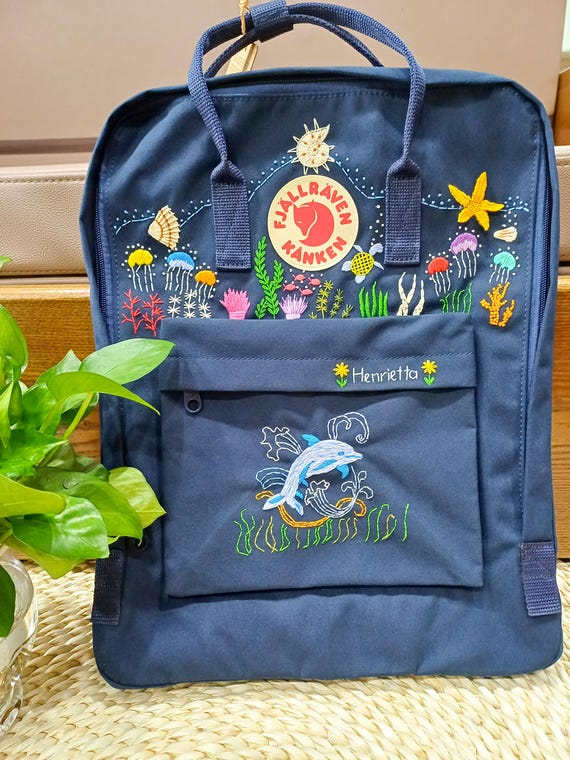 Ocean and Dolphin Embroidered Fjallraven Kanken Backpack  display picture 3