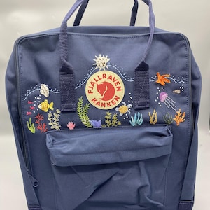 Ocean embroidered fjallraven kanken backpack/ Kanken backpack embroidered with ocean/ Fjallraven kanken embroidery design ocean