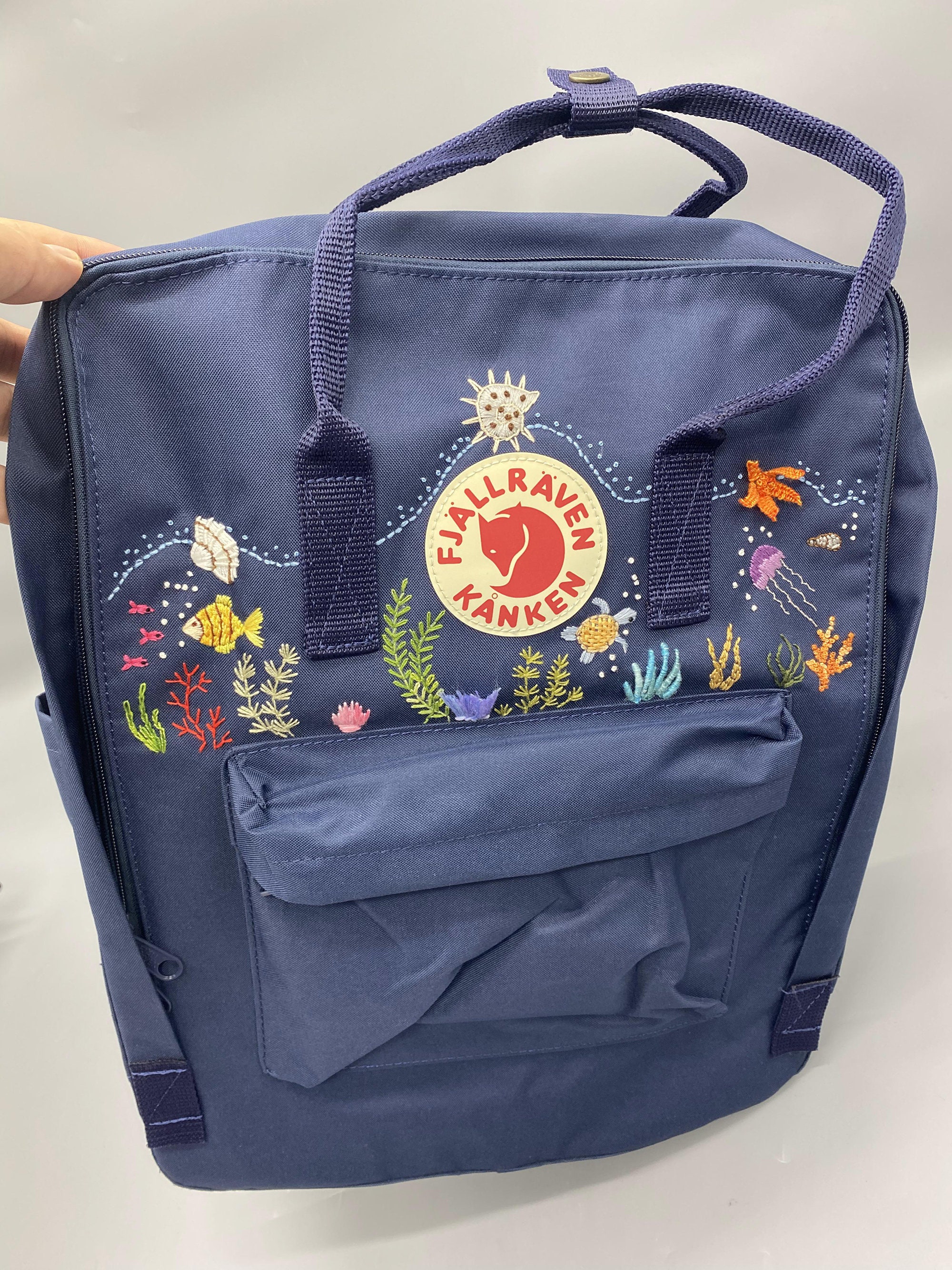 Elegant Navy Backpack with Colorful Embroidery Unique Blue Backpack, Embroidered With Silk Threads - Etsy main image 4