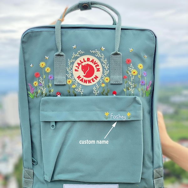 Embroidered Kanken Backpack/ Fjallraven Kanken Embroidery Backpack/ Fjallraven kanken embroidered flowers/ fjallraven kanken backpack