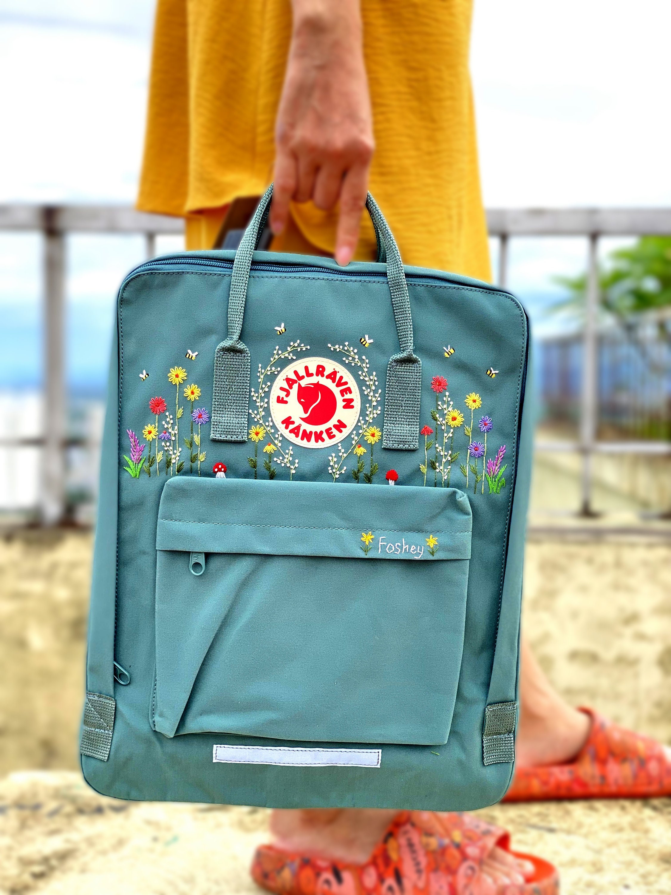 Fjallraven Kanken Bright Yellow Backpack with Embroidered Floral Accents Amazon.com: Fjallraven Kanken Art Special Edition Backpack  main image 4
