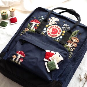 Embroidered Fjallraven Kanken Backpack Mushroom Forest | Mushroom Forest Cottagecore Bag | Handmade Gift for Her | Back to School Gift