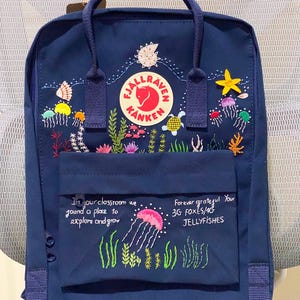 Fjallraven Kanken Backpack Embroidered With Ocean Creatures,Fjallraven Kanken Backpack Embroidered Ocean Design for Women,Laptop Backpack