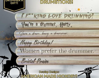 Custom Drumsticks Laser Engraved AMERICAN MADE Hickory Gift For Drummers