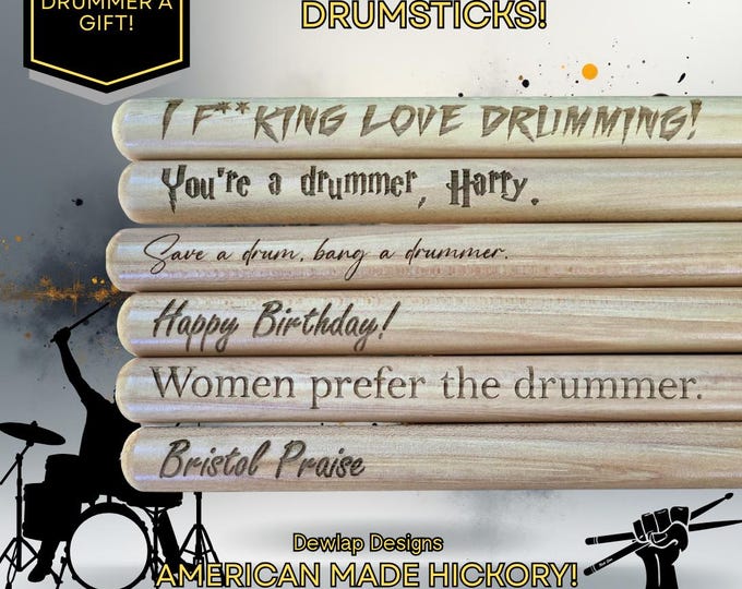 Custom Drumsticks Laser Engraved AMERICAN MADE Hickory Gift For Drummers