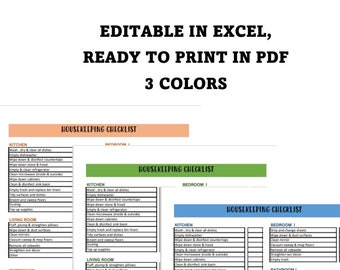 EDITABLE Housekeeping Checklist in EXCEL | House cleaning checklist| Professional Cleaning Checklist | House Chores Planner